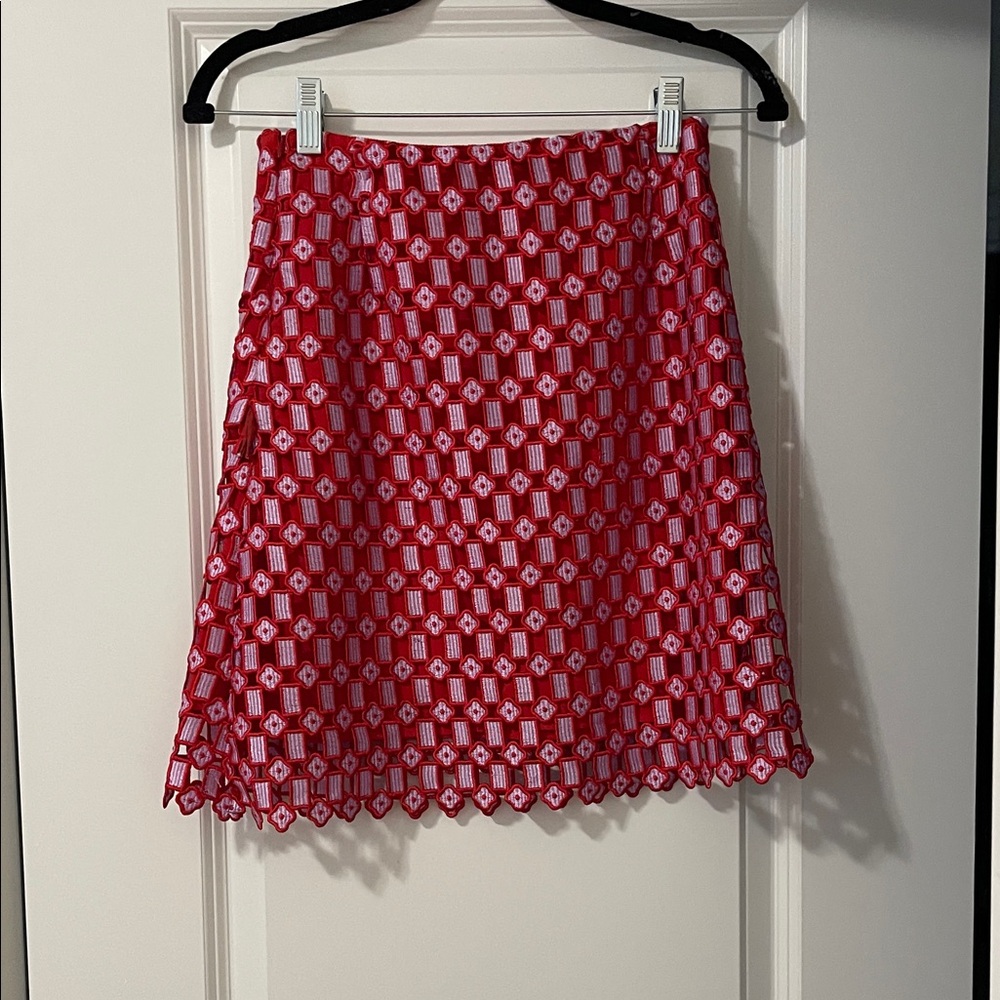 EUC! Sandro Red and Lilac Purple Lace Mini Skirt, Size Small (Size 1) - Picture 4 of 6